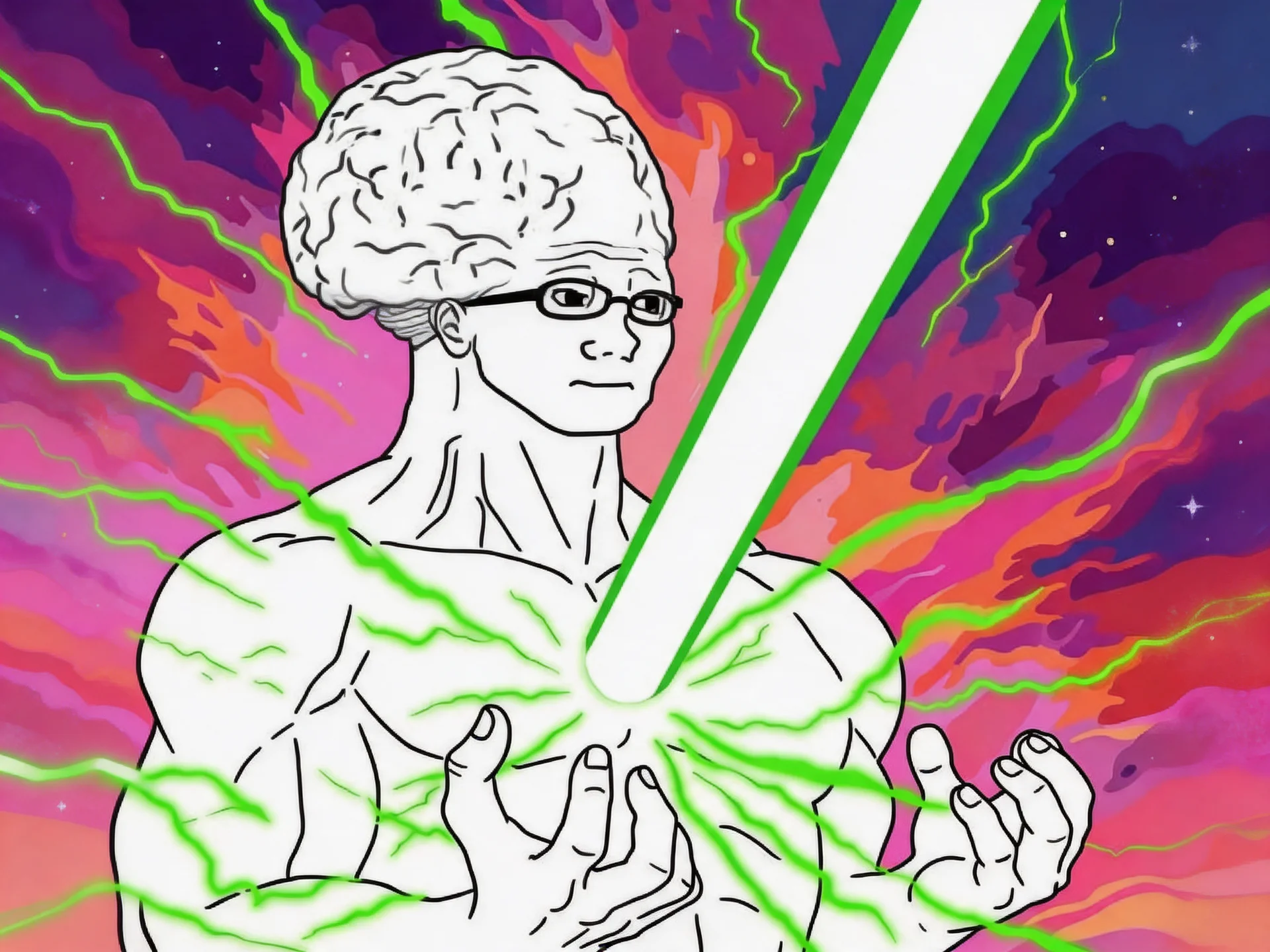 brain wojak channeling green lightning